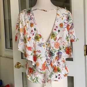 Zara Ruffle Open Back Floral Blouse